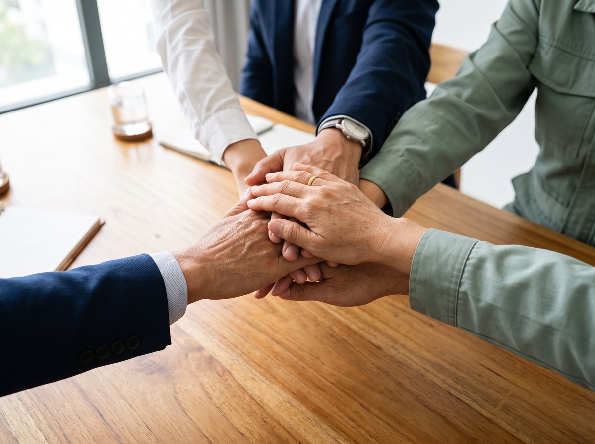 Illustration of joined hands symbolising trust, teamwork and lasting partnership